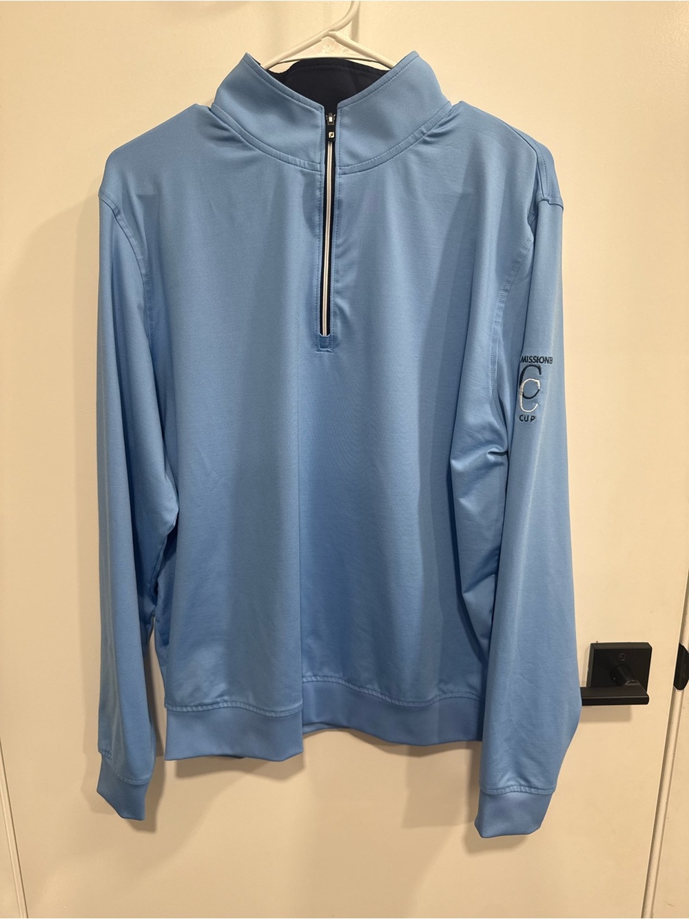 FootJoy Men’s Golf Pullover M Blue Mock Neck Long Sleeve 1/4 Zip Logo EUC
